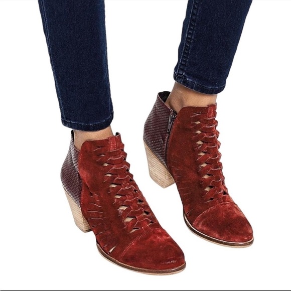 Free People Loveland Red Suede Booties Boots Size 38 - Picture 3 of 14
